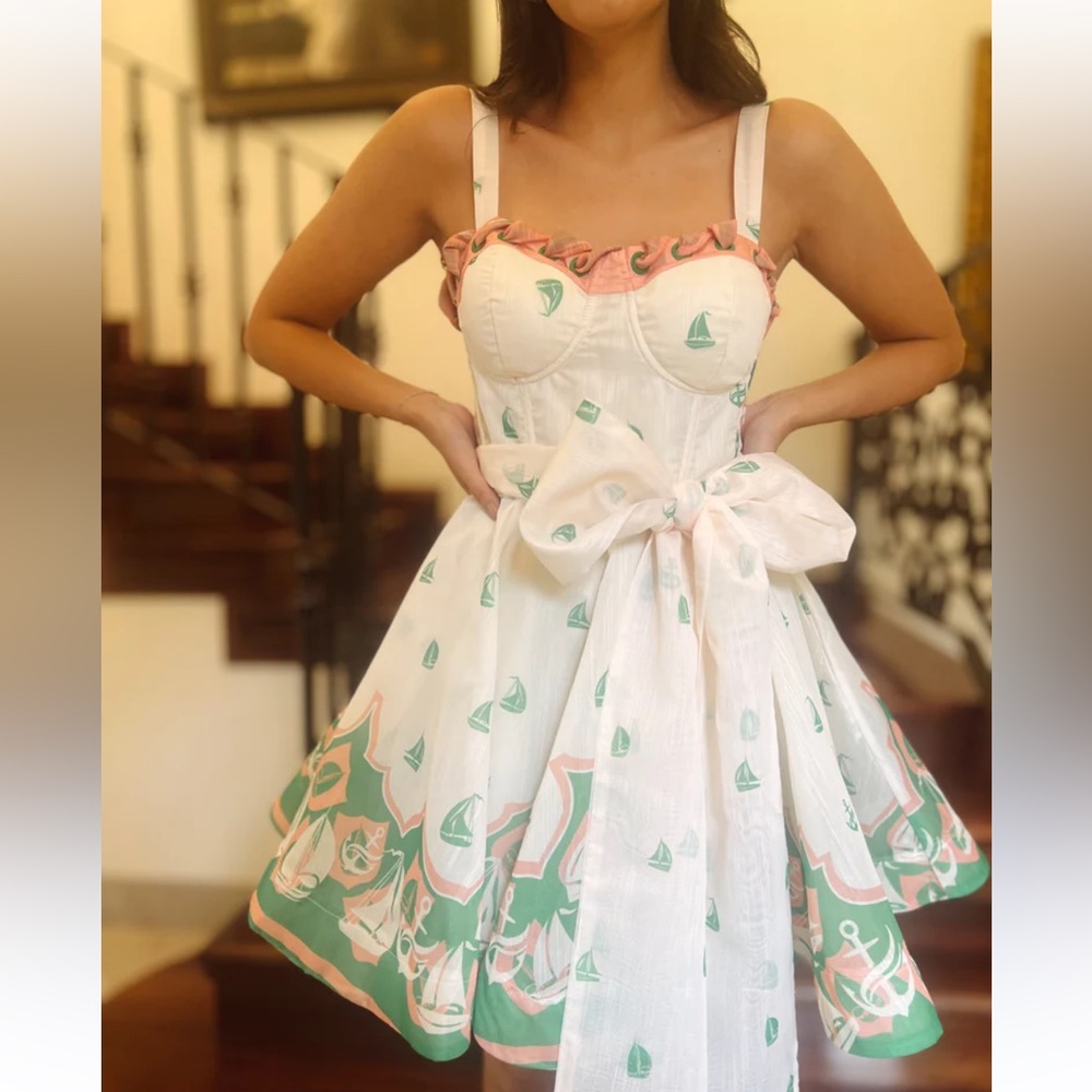 Zimmermann-Inspired pink and green high tide mini dress